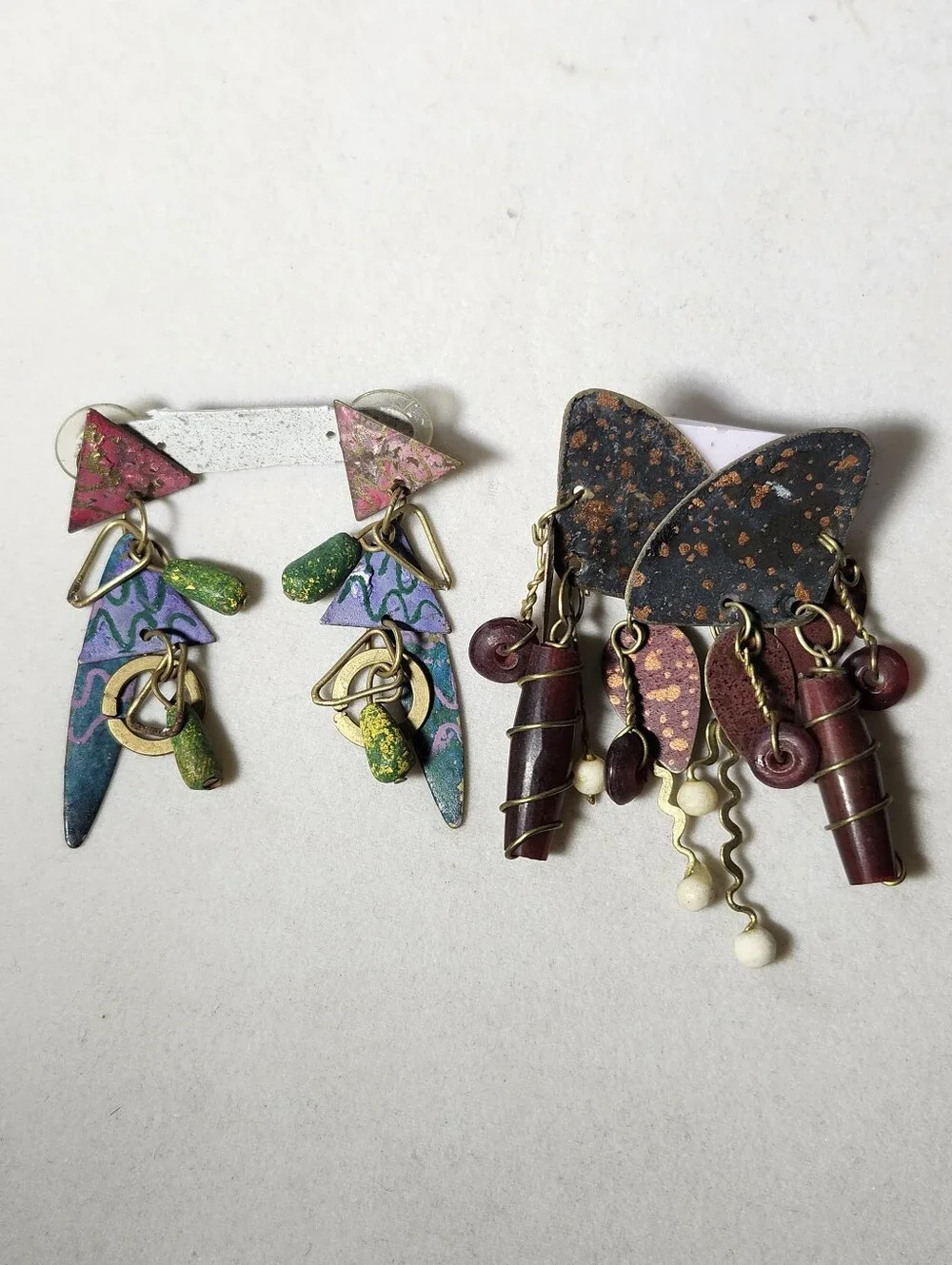 1980s Art Teacher Aesthetic Dangle Earrings Mixed Media Set